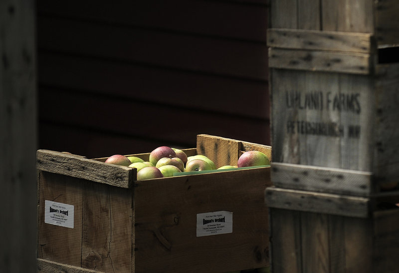 A crate of apples sits at Sweetser’s Apple Barrel and Orchards in Cumberland on Thursday.
