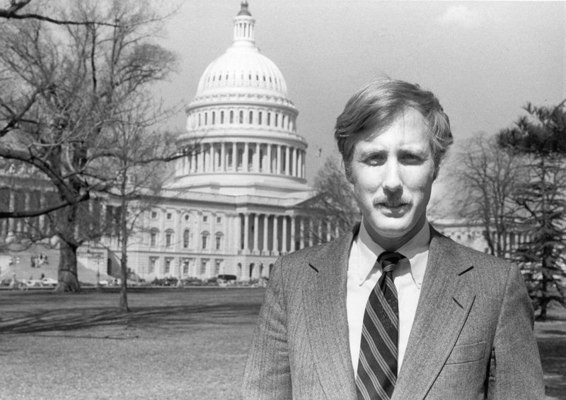 Angus King hosts a Maine Public Television program in 1981.