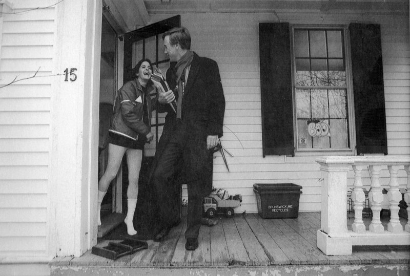 JAN. 18, 1995: Newly elected Gov. Angus King bids goodbye to his wife, Mary Herman, as he departs his Brunswick home bound for Augusta. Colby College government professor Sandy Maisel, a Democrat, says King stepped into the role at the right time. “There was a great deal of dissatisfaction with government and partisanship, and Angus then and now had a nonconfrontational nature that was appealing and what the state was looking for,” Maisel says.