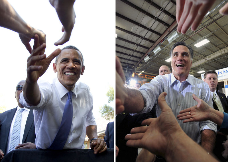President Obama, greeting the crowd Tuesday at Capital University in Columbus, Ohio, and Mitt Romney, campaigning earlier this year in Boise, Idaho, are offering voters stark differences in philosophy about government’s role.