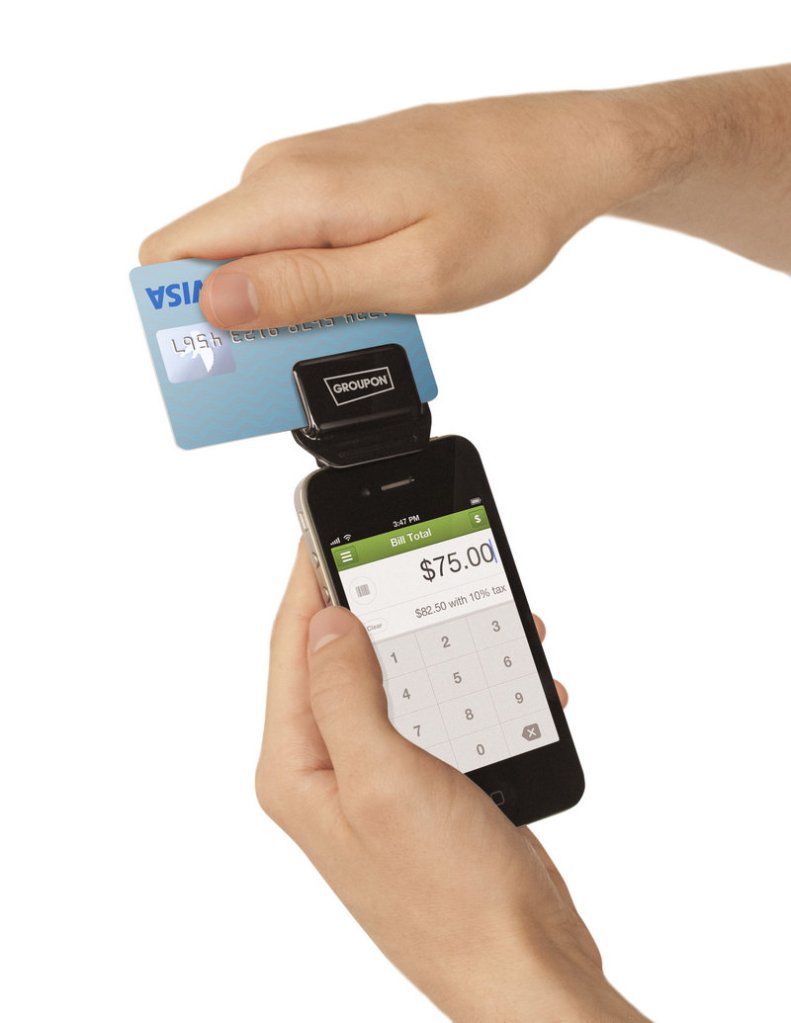 Groupon will now allow businesses to run credit card sales as customers use an iPhone or iPod Touch with a special reader attached.