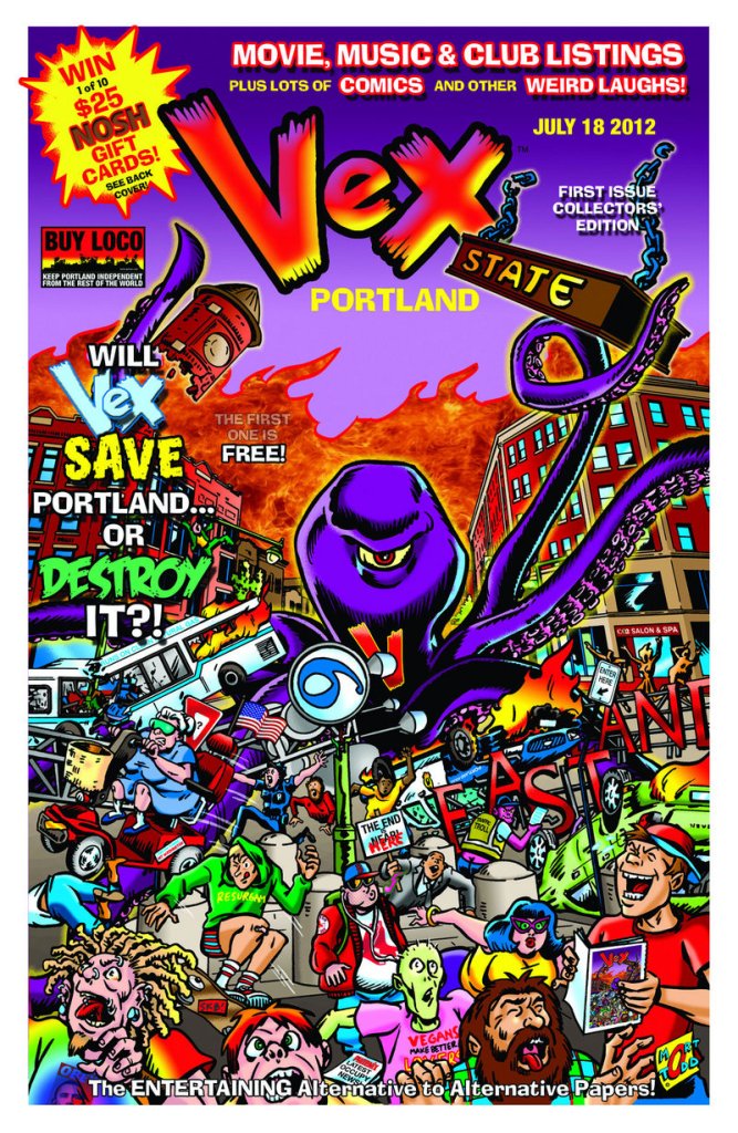 The cover of the first issue of Todd's comic-based newspaper, Vex.