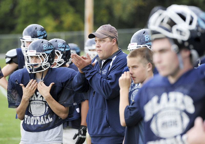 The years of struggling in Class A are over for Coach Jeff Guerette and his Westbrook High football team. Now competing against Class B teams with similar enrollment, the Blue Blazes are winning with a rejuvenated program that is attracting large crowds.