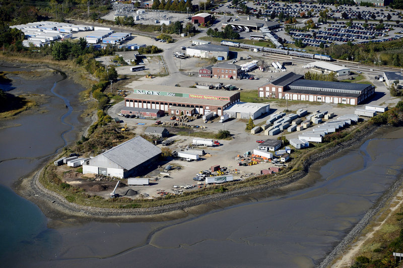 An aerial view of Thomspon's Point in Portland, where a $105 million development is being built and where Wright Express may relocate to, according to real estate and government sources.