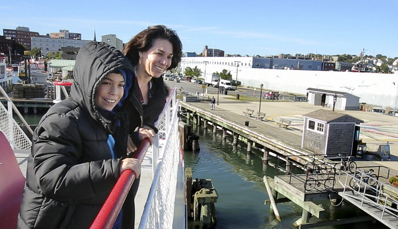 Jose Marroquin Galan and his mother, Rina, take their first boat ride ever on a Casco Bay Lines ferry bound from Portland to Peaks Island the day before Jose’s surgery.