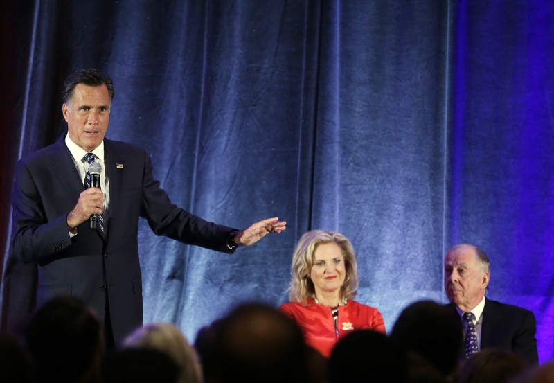 Republican presidential candidate Mitt Romney, Ann Romney, and Texas billionaire businessman T. Boone Pickens share the stage at a campaign fundraising event in Dallas on Tuesday. His comments to wealthy donors that surfaced recently in a video makes clear that he believes half the country is lazy, greedy and feels entitled to government help.