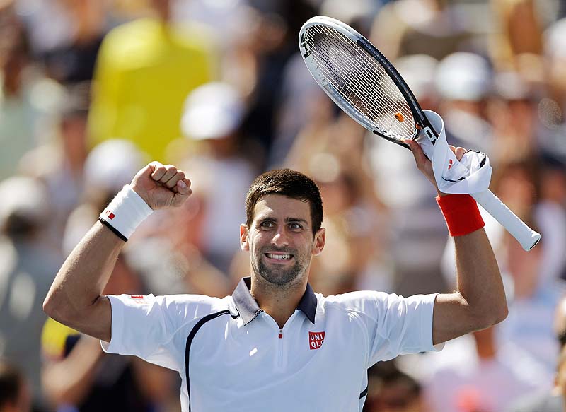 Novak Djokovic celebrate after beating David Ferrer during a semifinal match at the 2012 US Open tennis tournament Sunday. Djokovic will play Andy Murray in Monday's final. 2012 US Open Tennis Tennis Sports Events US Open Tenis