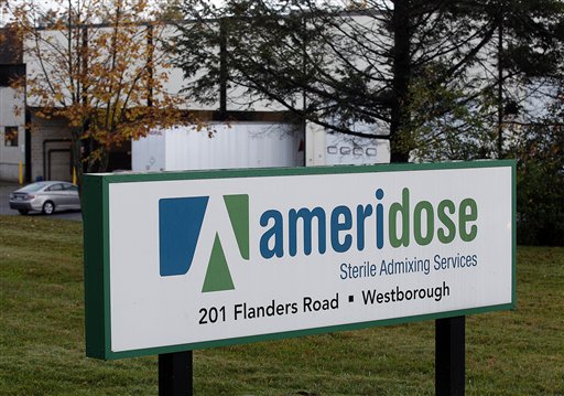 This photo taken Wednesday, Oct. 10, 2012 in Westborough, Mass. shows the exterior of Ameridose Sterile Admixing Services, a pharmacy connected to the New England Compounding Center linked to a deadly meningitis outbreak, and which officials said Wednesday has agreed to be shut down for state and federal inspection. (AP Photo/Metrowest Daily News, Marshall Wolff)
