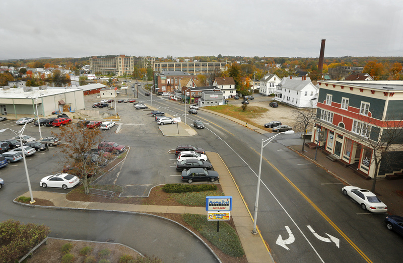 Sanford, built along the Mousam River at the heart of York County, is the state’s largest town, with about 22,000 people. Photo shows a view of Washington Street in Sanford as seen from the Trust Company Building downtown.