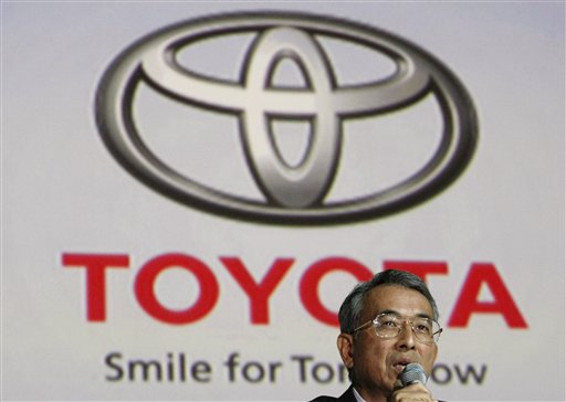 FILE - In this Oct. 20, 2009 file photo, Toyota Motor Corp. Executive Vice President Yukitoshi Funo speaks at a ceremony at a hotel in Seoul, South Korea, to launch the company's business in the country. Toyota is shrugging off a sales plunge in China set off by a territorial dispute and says it is headed to a record year on the back of strong growth in the rest of Asia and the U.S. Funo acknowledged Monday, Oct. 29, 2012 that achieving the company's target of 9.76 million vehicle sales this year will be harder because of the problems in China. Violent protests and a call to boycott Japanese goods erupted after Tokyo nationalized tiny islands that are controlled by Japan but claimed by Beijing. (AP Photo/Ahn Young-joon, File)