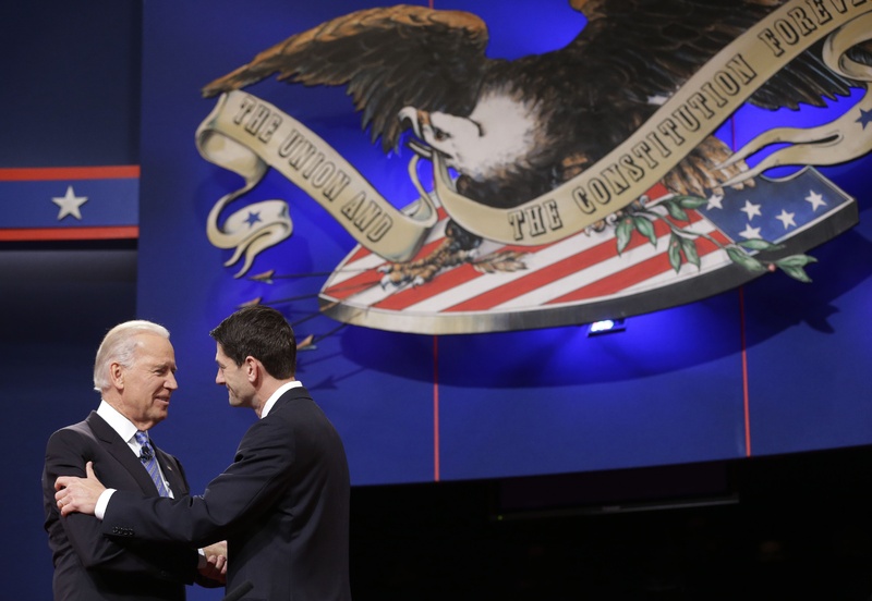 Vice President Joe Biden and Republican vice presidential candidate Rep. Paul Ryan, R-Wis., shake hands before the start of the vice presidential debate at Centre College in Danville, Ky., on Thursday night.
