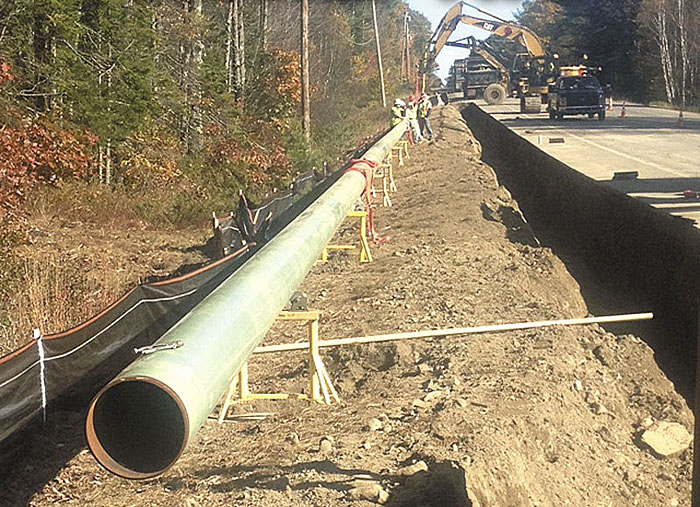Maine Natural Gas started construction earlier this week installing a natural gas pipeline along Route 17 in Windsor. The firm worked with the Maine Department of Transportation and its contractors to install 12-inch coated steel pipe under 11 culvert crossings that are being rebuilt this year as part of a paving project.
