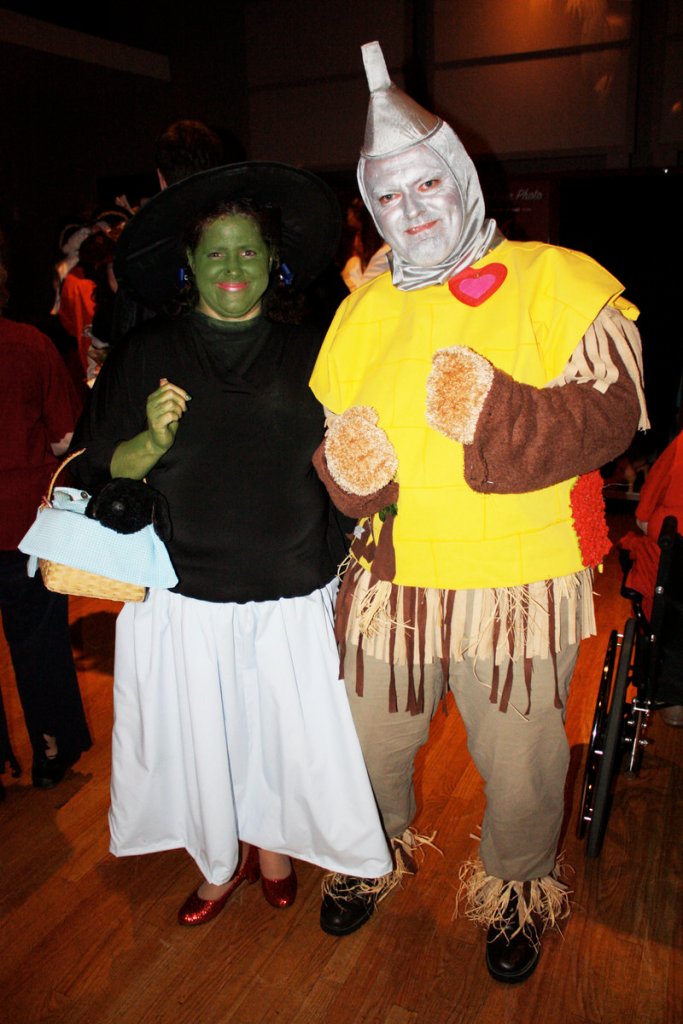 Most Creative Use of Goodwill Finds winners Megan Wallace, dressed as a combination of Dorothy and the Wicked Witch, and Brian Wallace, dressed as a combination of the Tin Man, the Cowardly Lion, the Scarecrow and the Yellow Brick Road.