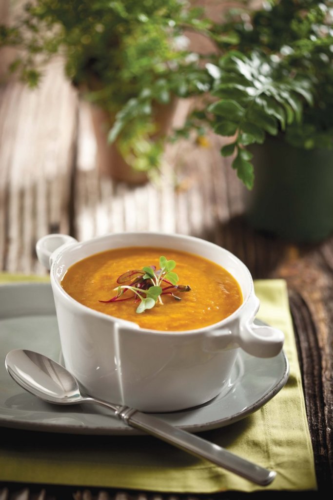 Gingerly Carrot Soup, one of the recipes in “Kicking Cancer in the Kitchen,” includes miso, which helps strengthen good digestive bacteria.