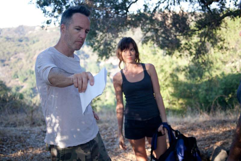 Kyle Rankin directs actress Jamie Tisdale in the short “Raw Footage.”