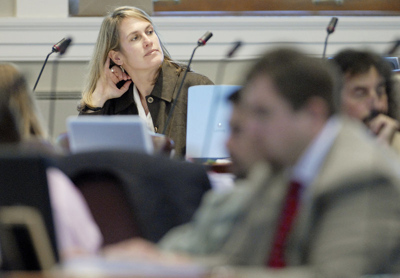 Cynthia Dill, then a state representative, listens to a debate in the Maine House in 2007. In Augusta, Dill sponsored measures to allow the recall of the governor and to ban nepotism in state government (both in response to actions by Gov. Paul LePage). She also spearheaded the creation of an expansion of broadband Internet in rural Maine.