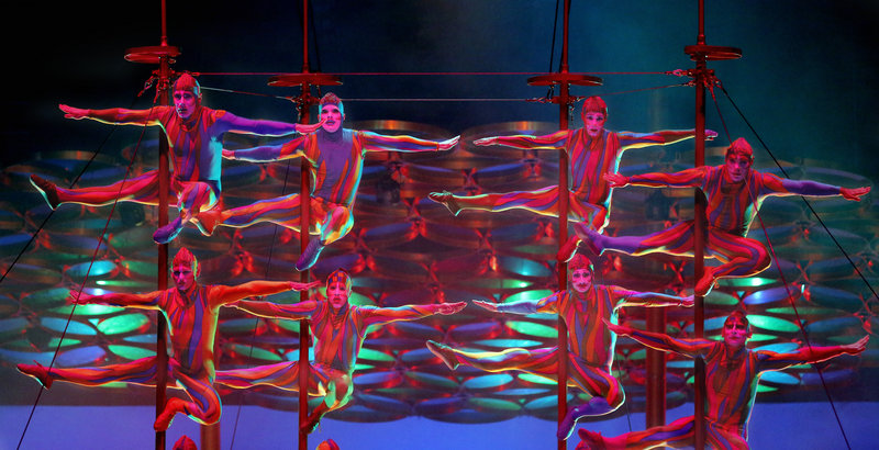 Members of the Cirque du Soleil troupe display their athleticism on the Chinese Poles.