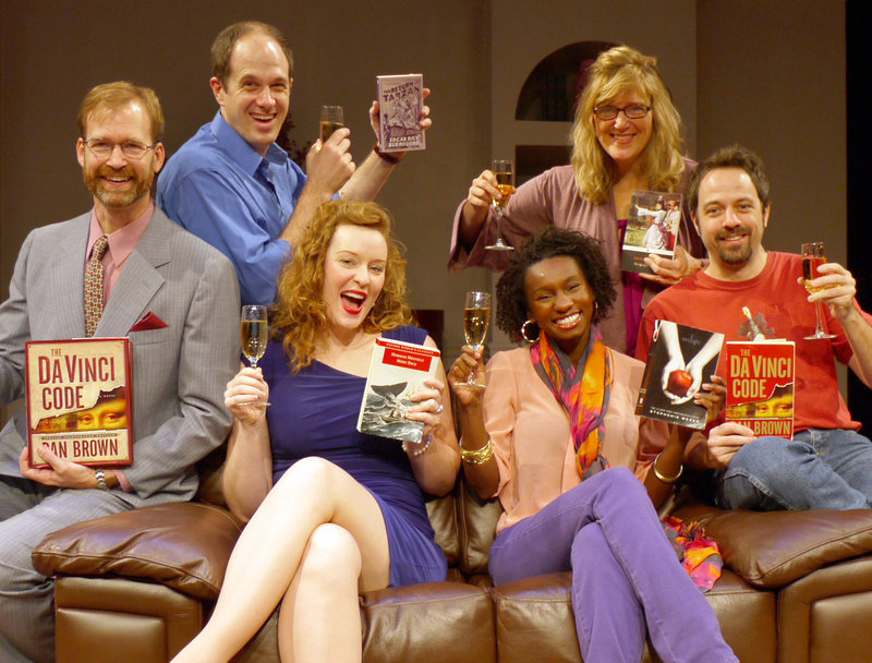 The cast of “The Book Club Play,” from left: Peter Husovsky, Mike Ostroski, Robyne Parrish, Courtney Thomas, Janet Mitchko and Dave Mason.