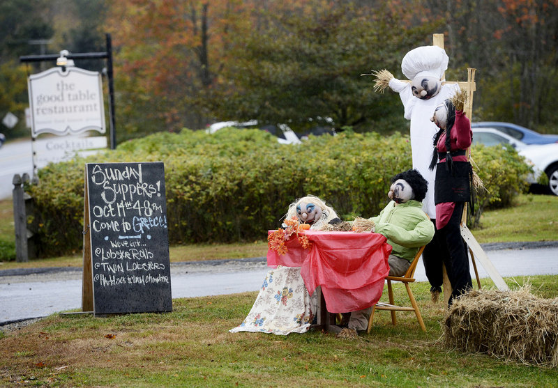 The Good Table restaurant in Cape Elizabeth gets into the spirit of things, creating this scene to greet diners.
