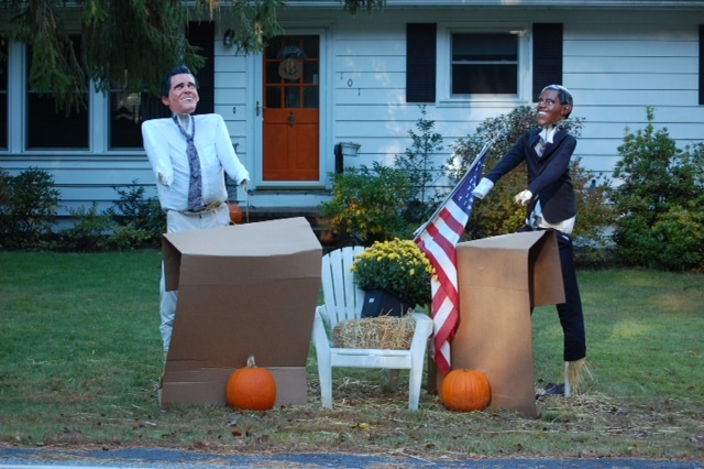 Scarecrows seen around Cape Elizabeth include presidential candidate Mitt Romney and President Barack Obama ...