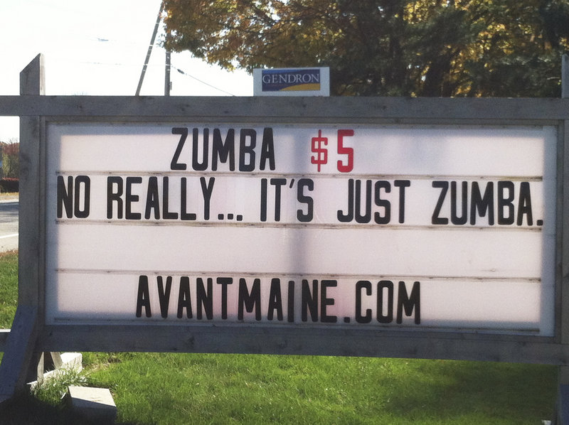 The Avant Dance Center in Westbrook used its sign to drum up new business Thursday by alluding to the scandal in Kennebunk.