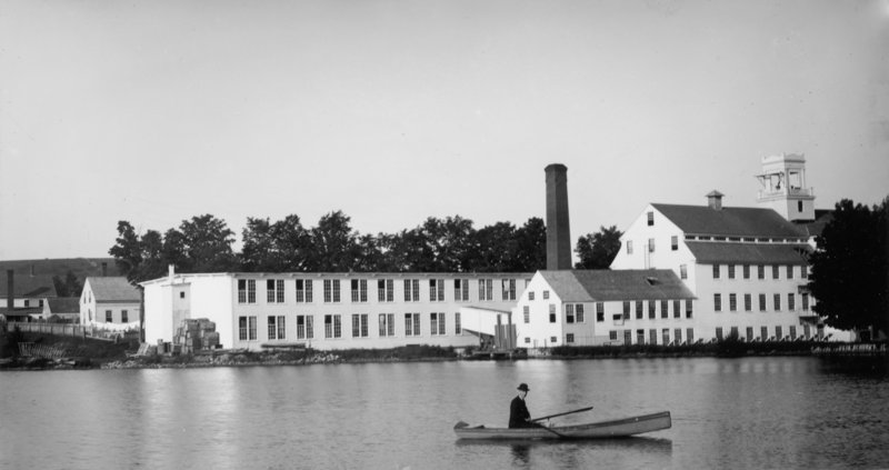 The manufacturing tradition in Sanford started in the village of Springvale. This cotton mill, known as the Sanford Manufacturing Co., was built in 1842. It was later known as the Springvale Cotton Mill.