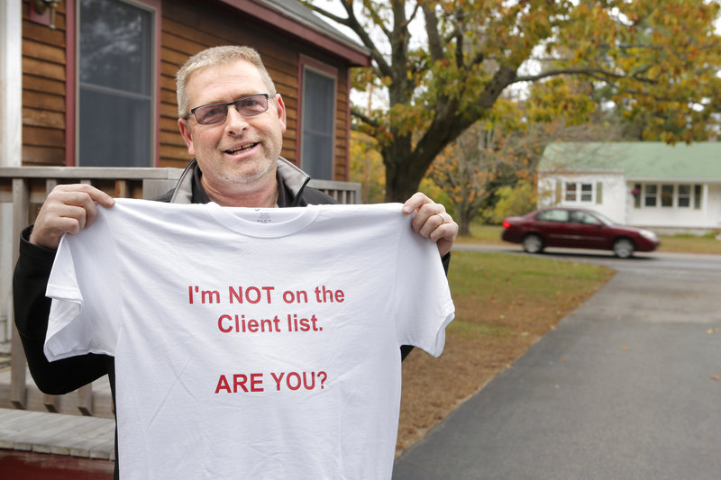 Mark Nedeau of Kennebunk created this T-shirt to make light of the prostitution scandal that has plagued Kennebunk over recent weeks. “It’s like deer season,” he said. “Get your deer yet?”