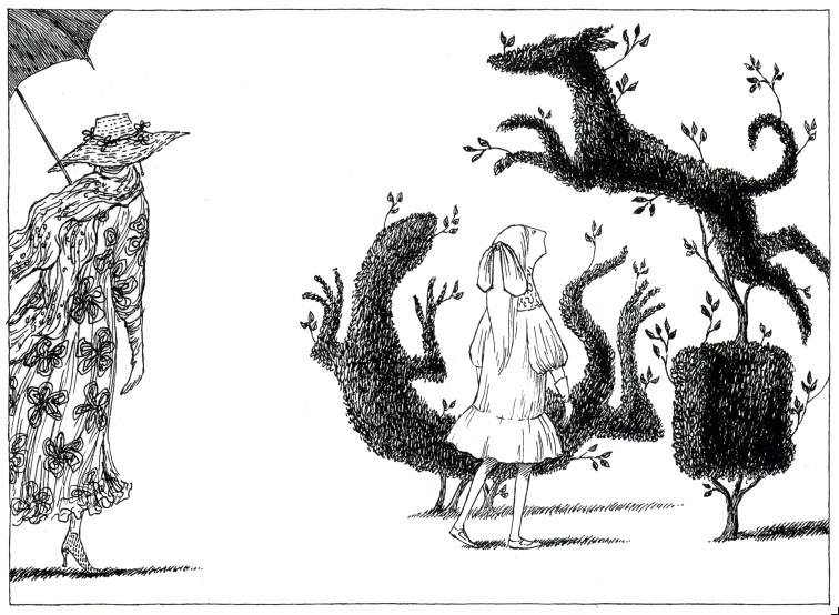 Gorey’s whimsy is evident everywhere in the library show.