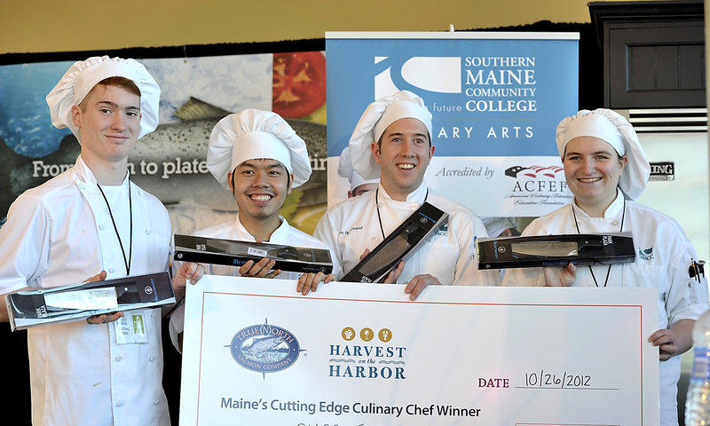The first-place winners of the Harvest on the Harbor college competition at Ocean Gateway on Friday are, from left: Nate Davies, Toan Nguyen, Adam Robichaud and Megan Manseau, members of the team from Southern Maine Community College in South Portland.