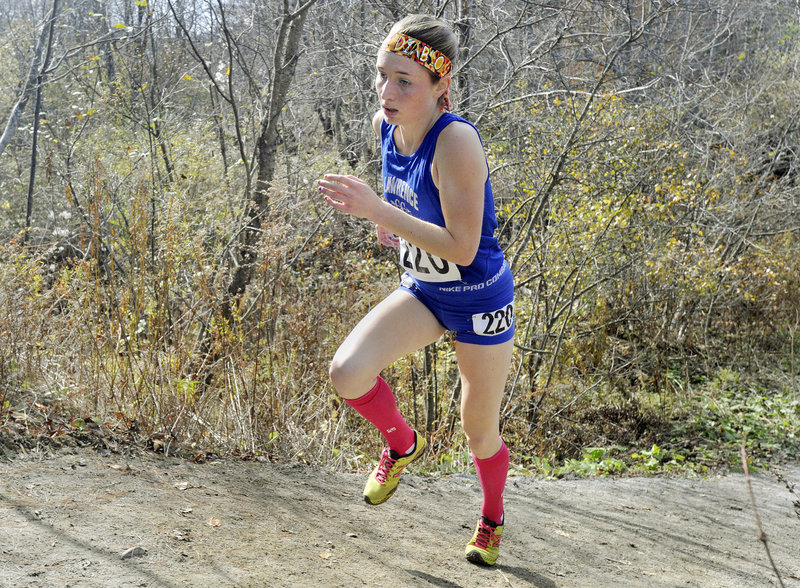 Erzsebet Nagy of Lawrence High attacks one of the hills on her way to winning the Class A indivudual title.