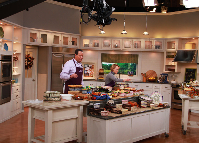 QVC program host David Venable with Tara McConnell, above, on the set of “In the Kitchen with David.”