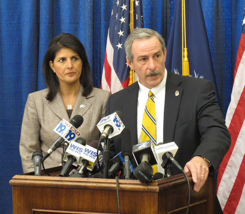 South Carolina Gov. Nikki Haley and State Law Enforcement Division Chief Mark Keel describe the hacking at a news conference in Columbia on Monday.