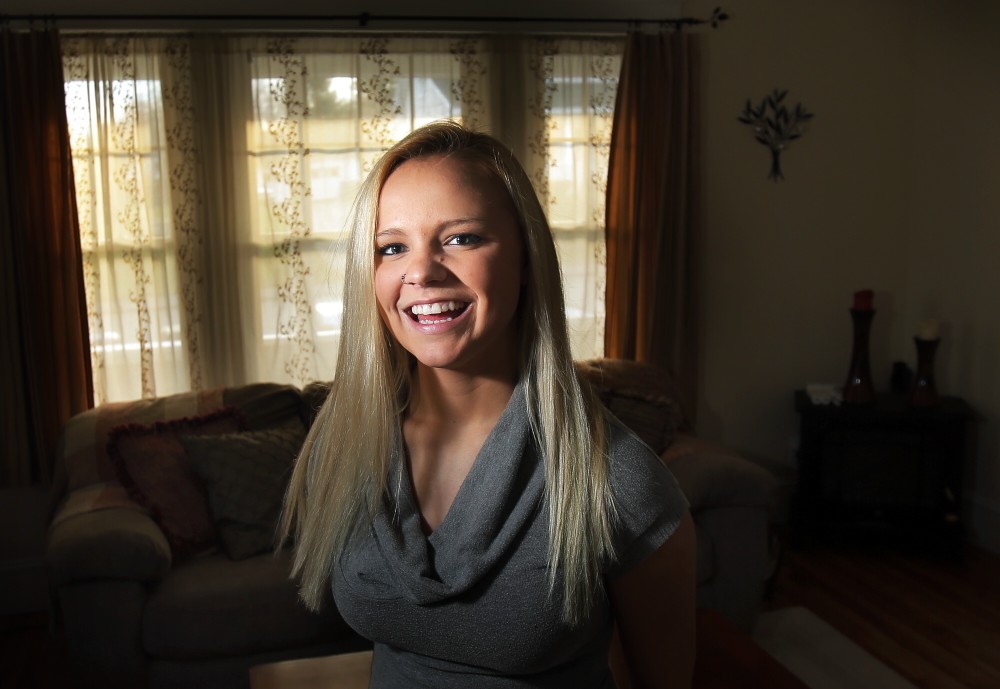 Victoria "Tori" Pabst, photographed in her home Tuesday, November 20, 2012, is a Westbrook senior who took a stand against bullying last year and has since gone public with the story.