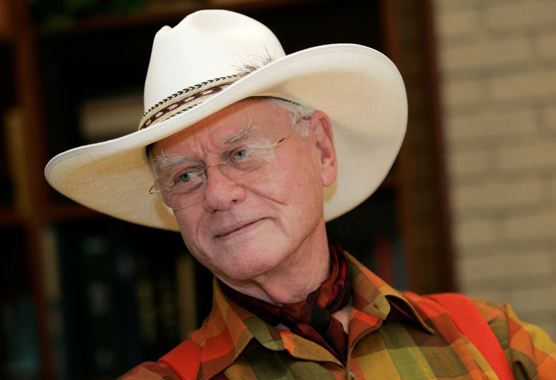 Actor Larry Hagman listens to a reporter's question in 2008 while visiting the Southfork Ranch in Parker, Texas, made famous in the television show "Dallas." Hagman, who for more than a decade played villainous patriarch JR Ewing in the TV soap Dallas, has died at the age of 81, his family said Saturday.