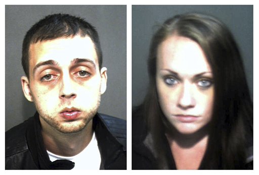Booking photos released by the Orange County Corrections Department show Roland Dow, left, and Jessica Linscott, of Plaistow, N.H.