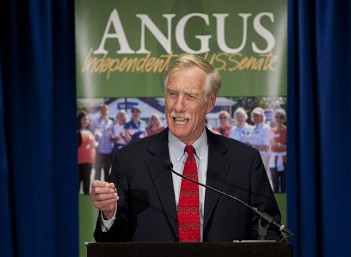 Independent Senator-elect Angus King speaks at a news conference, Wednesday in Freeport. The former two-term governor overcame challenges from Republican Secretary of State Charlie Summers and Democratic state Sen. Cynthia Dill to succeed retiring Republican Sen. Olympia Snowe.