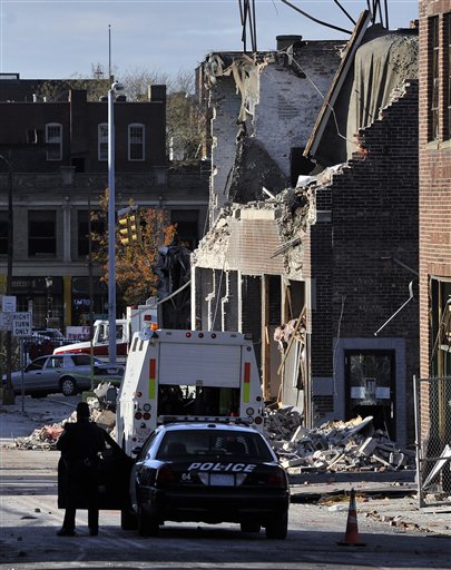 The area where a gas explosion leveled a strip club in Springfield, Mass., on Friday evening.