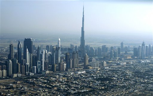 The Dubai skyline, including the Burj Dubai, the world's tallest building.