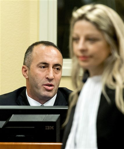Former Kosovo Prime Minister Ramush Haradinaj awaits his verdict at the courtroom of the Yugoslav war crimes tribunal in The Hague, Netherlands, on Thursday.