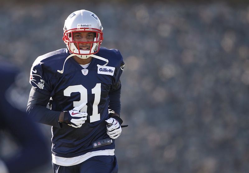 Newly acquired New England Patriots cornerback Aqib Talib (31) runs during practice at the NFL team's facility in Foxborough, Mass., Wednesday, Nov. 14, 2012. (AP Photo/Stephan Savoia) Gillette Stadium