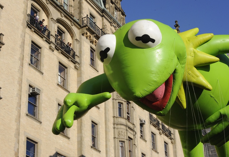 The Kermit the Frog balloon makes its way down New York's Central Park West in celebration of the 86th annual Macy's Thanksgiving Day Parade on Thursday.