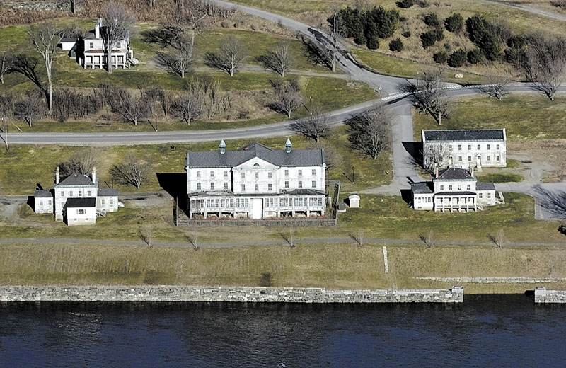 This 2007 aerial photo shows the Kennebec Arsenal in Augusta. It was taken during a minor spring flood and so the granite pier, bottom right, is covered by Kennebec River.