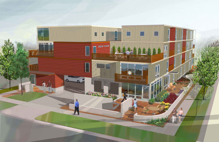 An artist's rendering of the 20-unit project known as Exceptional Green Living on Rosa Parks in Detroit.