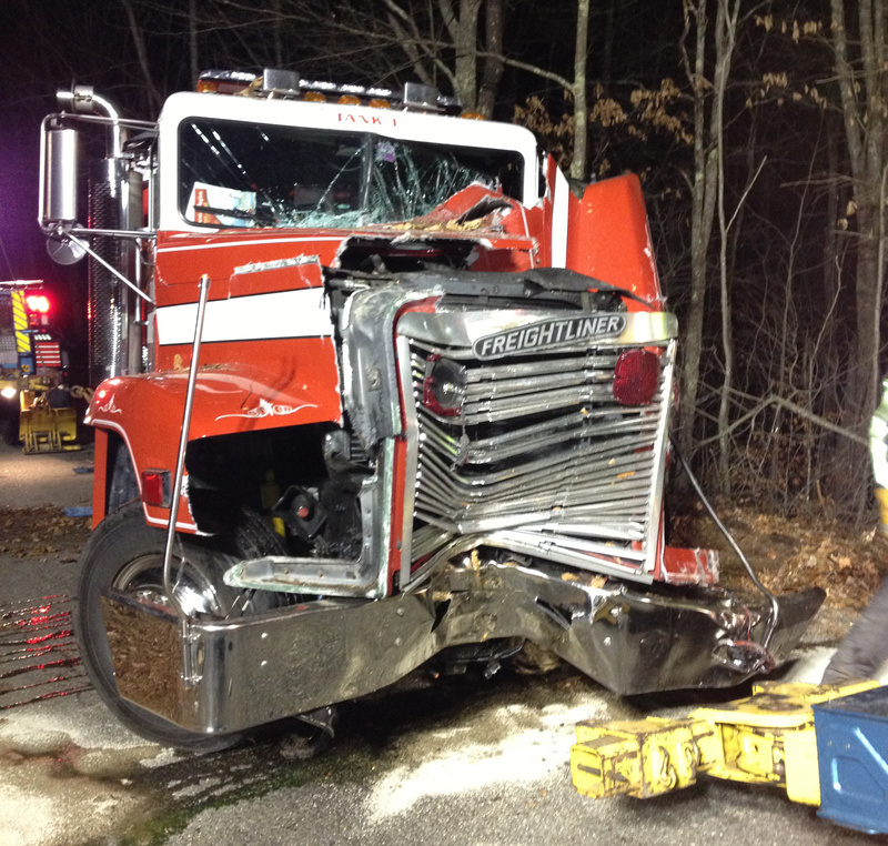 South Berwick's tanker truck was destroyed Sunday afternoon when it hit a large pine tree.