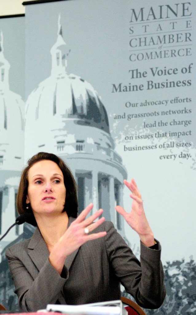 Katie Mahoney, of the U.S. Chamber of Commerce, speaks on Wednesday morning during a Maine Chamber of Commerce sponsored event on federal health care reform, on Wednesday morning at the Augusta Civic Center.