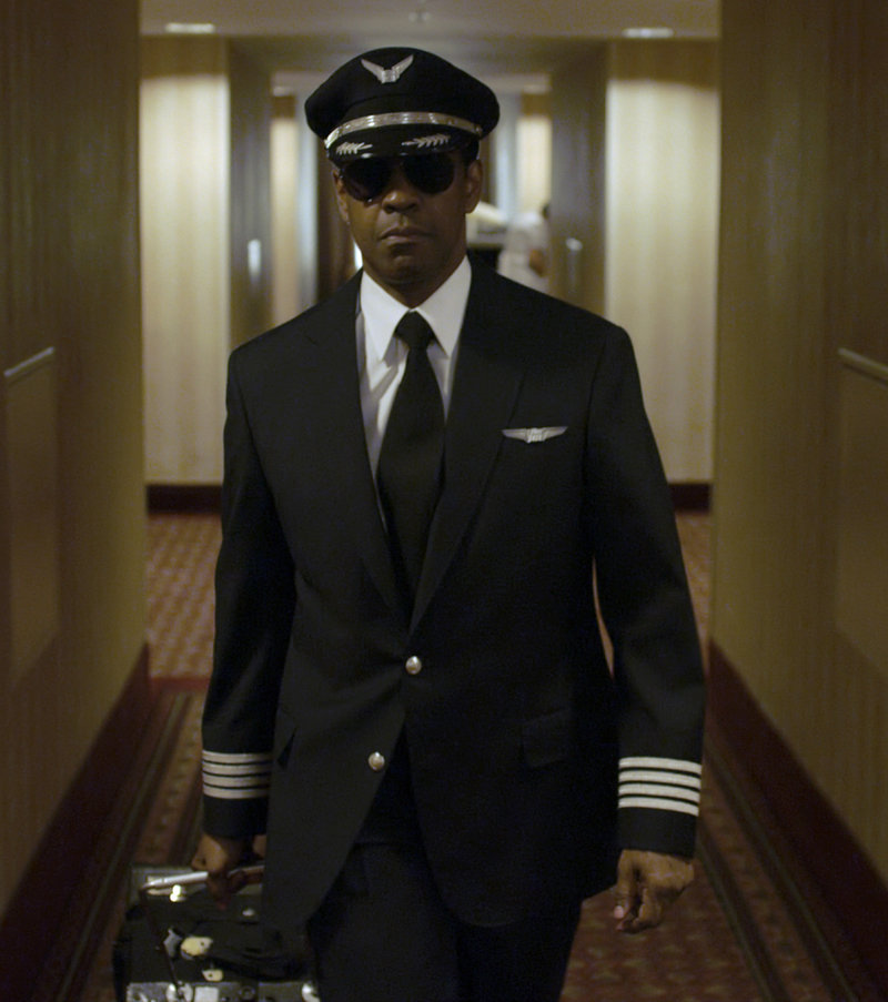Denzel Washington as morally conflicted airline pilot Whip Whitaker.