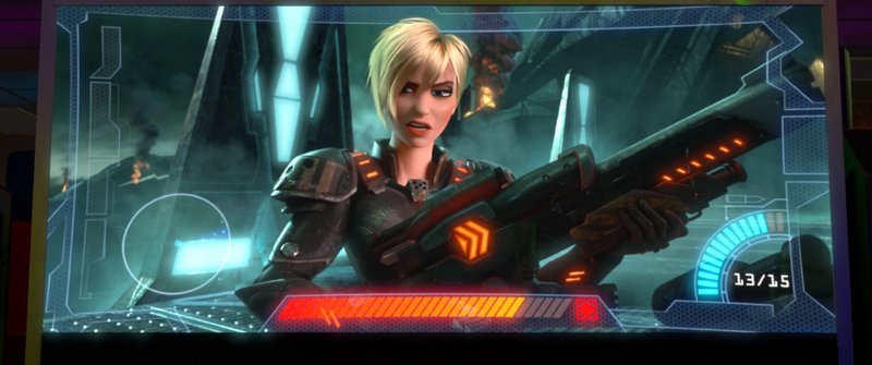 Jane Lynch is over-the-top funny as the voice of Sgt. Calhoun, a character in a first-person shooter game.