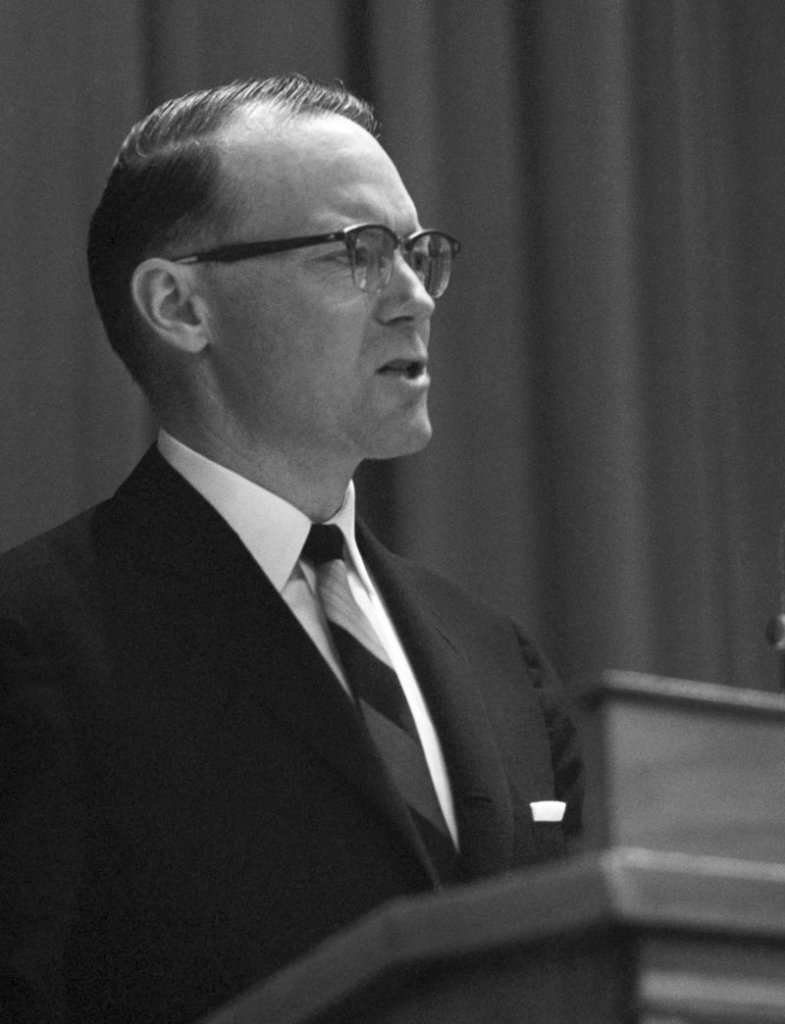In this Dec. 11, 1963 file photo, Gov. John H. Reed of Maine speaks before the Agriculture department in Washington.