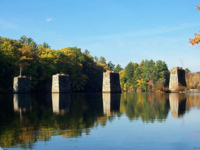The old railroad bridge at Bar Mills caught the attention of Barbara Richards of Buxton as she paddled along the Saco River recently.