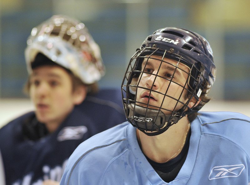 University of Maine hockey goalie Dan Sullivan, shown at a practice last year, stopped a career-high 41 shots against the University of New Hampshire on Sunday.
